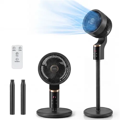 COSTWAY Pedestal Fan for Bedroom, Compact Oscillating Standing Fan with 70° Oscillation, 90° Tilt, 3 Adjustable Heights, 8 Speeds, 12H Timer & Remote, Quiet Table Fan for Home Office，4th of july decor, dad gift