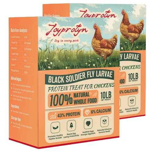 Joyprotyn 20LB Non-GMO Black Soldier Fly Larvae Dry Feed - 43% High Protein, 6% Calcium, Gluten Free, Dairy-Free, Natural Whole Food for Chickens, Universal for All Ages, Eco-Friendly, 85X More Than Mealworms, Stronger Eggs Support, 12 Months Shelf Life