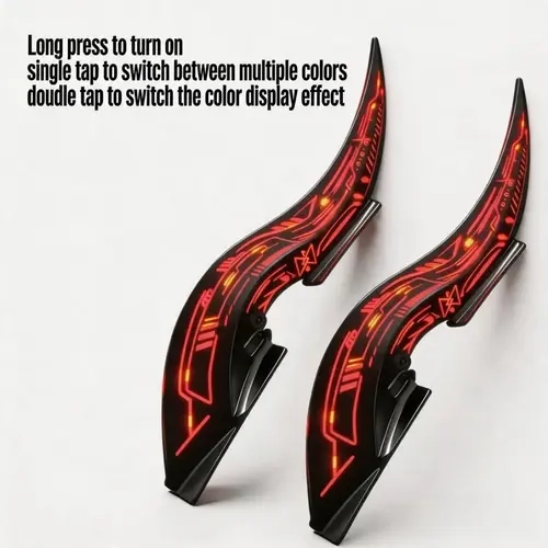 2pcs Cyberpunk Mythical Beast Dragon Horn Car Ornaments, Cool Car Stuff with Type-C Rechargeable 32 LED Modes, Adhesive Back Roof-Stick Hold 30s Peel & Stick Easy Install Glow Exterior Vehicle Accessories for Night Drives