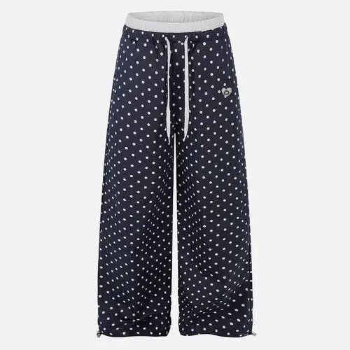Aelfric Eden Polka Dot Wide Leg Sweatpants High Waist Contrast Elastic Waistband Adjustable Ankle Drawstring Soft Fabric Retro Casual Streetwear Women Bottoms