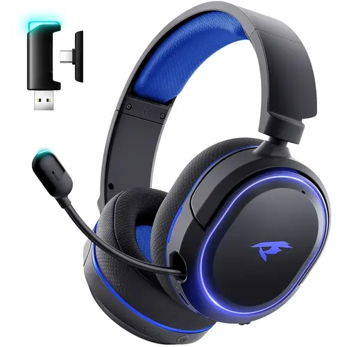 Picun G2 Over Ear Wireless Headset with Mic - 2.4GHz/Wired/Bluetooth 5.4, 5ms Low-Latency, 7.1 Virtual Immersive Sound, ENC Noise-Canceling Retractable Mic, RGB Lighting, 2h Use, PS5 Accessories, for Gamers (Gamer Aesthetic), Laptops, Desktops, PS4