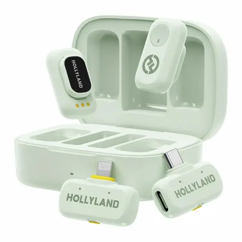 Hollyland Lark A1 Combo Wireless Mini Recording Mic (Green, 2TX-2RX-Charging Case) - 48kHz/24-bit, 3-Level Intelligent Noise Cancelling, Portable Rechargeable, USB-C/Lightning, Dual Transceiver for Smartphones, Podcast Vlogging Equipment