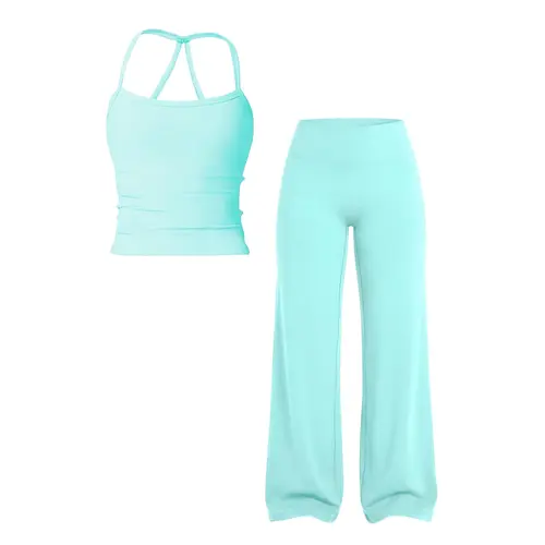 Women's Solid Color Sports Fitness Tank Top and Long Pants Set, Casual Sportswear Set, Comfortable Summer Yoga & Casual Athletic Wear, Workout Sets