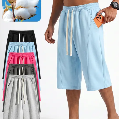 Summer vibes: Men's shorts, belted and pocket-sized for daily commuting, sporty casual shorts, suitable for all seasons, comfortable shorts, breathable shorts, summer shorts, new spring style, loose fit,, men's solid color shorts
