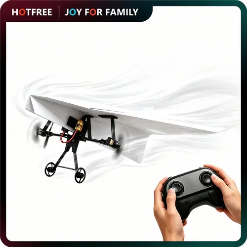 Hotfree Power-Up RC Paper Airplane Kit with Gyro Stabilizer – DIY Electric Remote Control Plane with Dual Propellers, Lightweight Foldable Flying STEM Toy for Kids & Adults, Perfect Birthday Gift