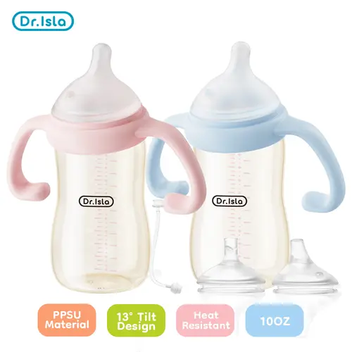 Dr.Isla PPSU Sippy Cup for Toddlers, Wide Neck Trainer with Weighted Straw, Spill-Proof Lid and Cute Animal Pattern, 10 OZ, Eco Friendly Bottle, Baby