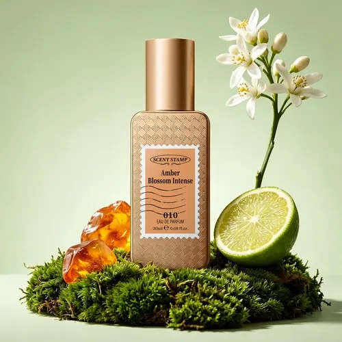 Unisex Scent Stamp #010 Amber Blossom Intense EDP - 0.68oz Alcohol-Based High Quality Fragrance, Bold Amber & Jasmine Floral Woody Scent, Citrus (Bergamot), Pear Top Notes, White Musk Trail, Evening Wear, Modern Elegance, Single Item