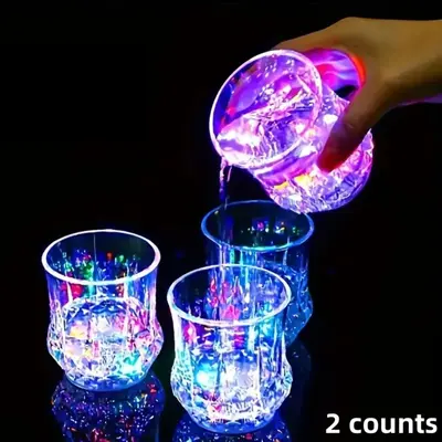 2PCS Multicolor LED Glowing Wine Glasses, Liquid-Activated Flashing Drinkware for Parties & Events, Stylish Drinkware Set of 2 Colorful LED Cups, Party Wine Glasses, Drinking Glasses