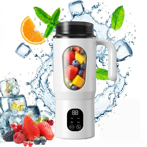 Silent Cordless Handheld Juicer Blender - USB Rechargeable, 22000 RPM Multi-Gear, BPA-Free Polypropylene, Self-Cleaning, Portable 2-in-1, Ice Crush, Automatic Mixing, LED Display, Abs, Citrus Juicer Compatible, for Frozen Drinks & Healthy Recipes,soh