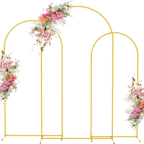 Gold Metal Arched Backdrop Stand Set - Durable, Easy-Install Frames (6FT/6.6FT/7.2FT Sizes, 1PC/2PC/3PC Options) | Wedding Arbor Backdrop, Floral & Garland Fit, Works with Flowers, Garlands, Tulle, Balloon Arch for Wedding Ceremonies