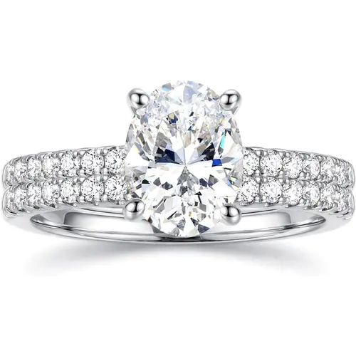 YADOCA Women's 14-Carat Gold Plated Bridal Ring Set - Non-Tarnish Waterproof Dainty Oval Cut CZ Alternative, Anniversary Ring Stack, Everyday Wear Sizes 5-10