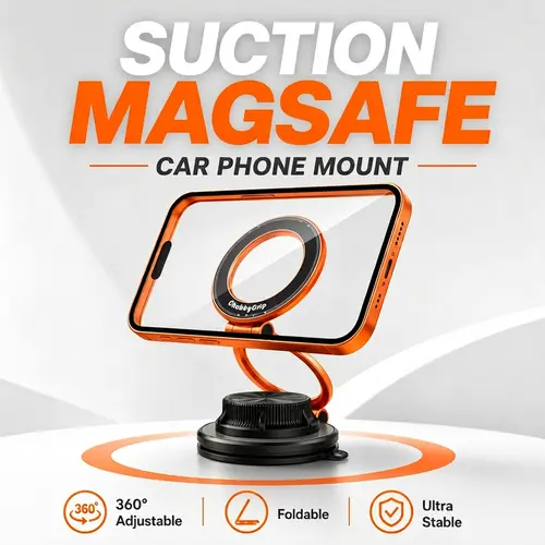 ChubbyCable ChubbyGrip AirVac Adjustable Smartphone & Cellphone Holder - Portable Shockproof Alloy Magnetic Grip with Magnetic Pivot, Suction Cup Installation, Landscape View Compatibility (Phone Holders & Mounts)