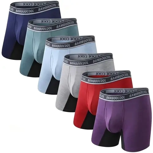 BAMBOO COOL Bamboo Blend Men's Boxer Briefs - Spandex-Viscose, Absorbent, Soft, Elastic, Label-Free, Breathable, Moisture-Wicking Activewear Sportswear Trunks with Open Fly, Seamless Back, Plain Design (3A, 3C)