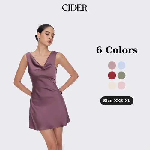 Cider Satin Cowl Neck Backless Metal Detail A-line Mini Dress