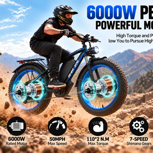 EBYCCO & GAMVIRE 24" V7PRO Foldable Dual Motor Fat Tire Ebike for Adults - 52V 32Ah, 6000W Peak Power, 7-Speed Shifters, All Terrain Long-Distance Electric Bicycle