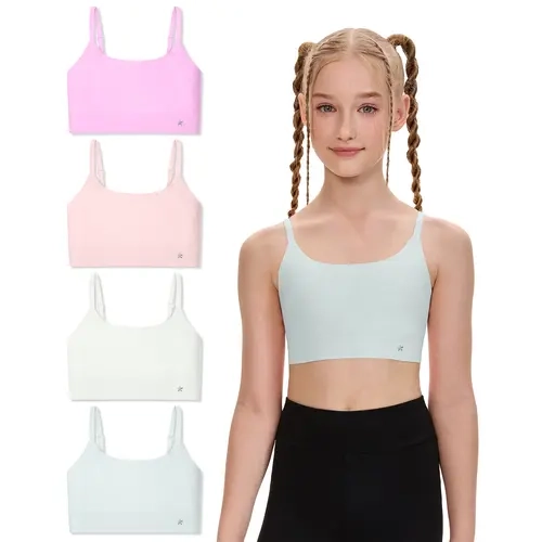 Sascina Junior Seamless Nylon Blend Tween Bra for Girls 7-12, 10-11 Years - Adjustable Straps, Longline Crop Cami, Double-Layer Lined Underwear Undergarments for Confident Everyday Wear [217]