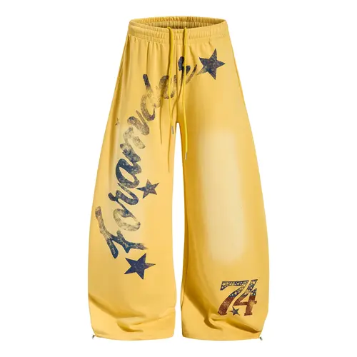 Inflation Men's Cotton Blend Wide Leg Baggy Track Pants - 2000s Retro Graffiti Gradient Washed Letter Print Streetwear Sweatpants