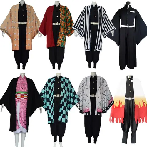 Women's Polyester Halloween Comic Cosplay Costume with Accessories for Tanjiro, Nezuko, Tokito, Yukari, Zenitsu, Hanafubuki Characters - Party Wear