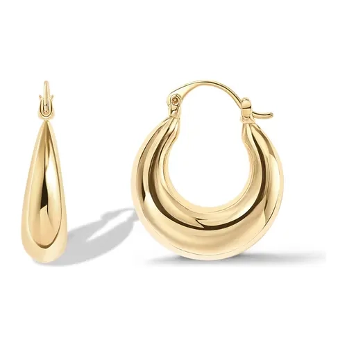 PAVOI 14K Gold Plated Chunky Hoop Earrings for Women - Sterling Silver Posts 17mm & 25mm Thick Lightweight Gold Hoop Earrings for Women