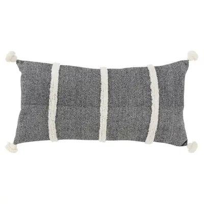14"x26" Oversized Striped Poly Filled Lumbar Throw Pillow Black - Rizzy Home