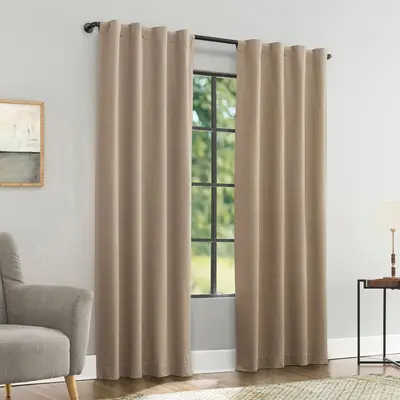 40"x84" Sun Zero Treviso Linen Blend Magnetic Closure 100% Blackout Back Tab Curtain Panel Taupe