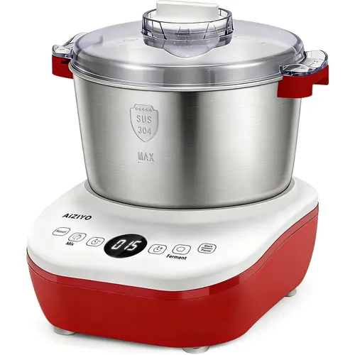 AIZIYO 7 qt Dough Mixer, DoughChief with Ferment Function, 304 Stainless Steel Bowl, Removable Lid, Face-Up Touch Panel, Microcomputer Control, Electric Proofing Box for Homemade Baking, Red