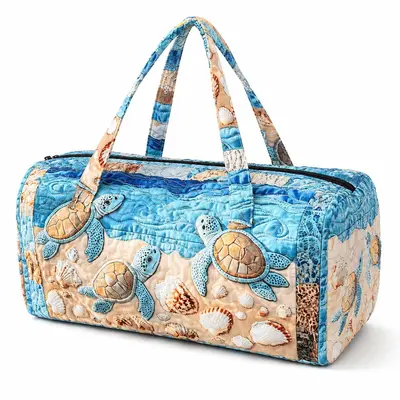 Unisex Travel Duffle Bag, Quilted Sea Turtle Weekender with Hippie Design, Lightweight Sporty Chic Gym Bag (21x10.6x10.6in), Travel Duffels