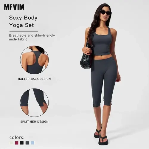 MFVIM Women's Summer 2-Piece Sports Set - Slim-Fit Sleeveless Tank Top, High-Waisted Yoga Shorts, Matching Workout Sets for Female Athleisure, Outdoor Casual Wear, Running