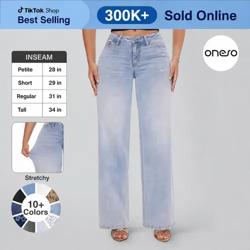 【4 Lengths】Magic ONESO Mid-low Rise Baggy BBL Jeans Stretchy Wide Leg Tummy Control Plus Size Regular Size summerwins