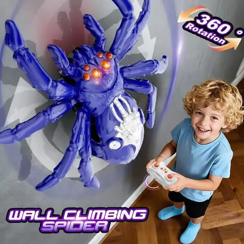 Remote-Operated RC Halloween Spider Toy, Creepy Crawlers Wall-Climbing Figure with Glowing Eyes, Rechargeable Durable Eco-Friendly ABS Plastic, 360° Spins for Walls & Ceilings, 18 Minutes Playtime, Pranking Gift for Kids (Halloween, April Fools' Day)