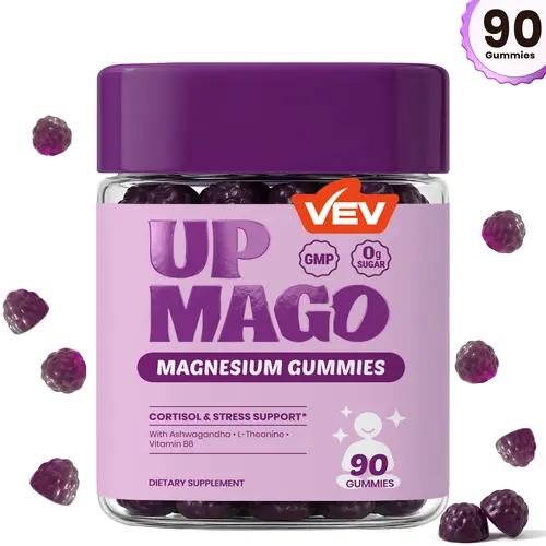 VEV UPMAGO Magnesium Complex Gummies, with Ashwagandha, L-Theanine, B6 Vitamins - 90 Count, 0 Sugar