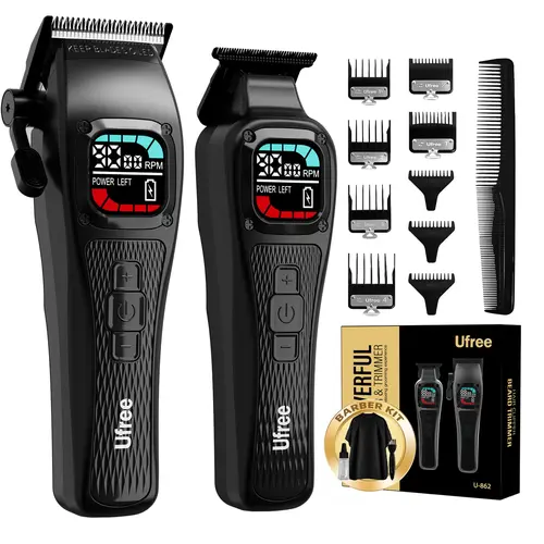 Ufree Professional Barber Clippers & Trimmer Set - Cordless Men's Hair Cutting Kit with Sharper DLC Blades, Barber Equipment for At-Home Haircut,Christmas Gift,Gift for Him