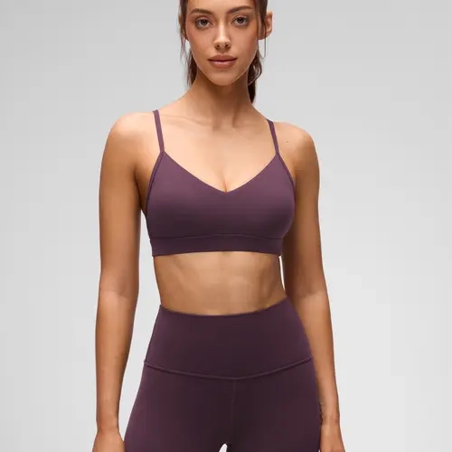 CRZ YOGA Butterluxe V-Neck Sports Bras for Women - Adjustable Thin Straps Padded Yoga Top Basic Wireless Camisole