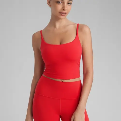 CRZ YOGA Butterlift Adjustable U Back Crop Tank Tops for Women - Padded Camisole Scoop Neck Workout Longline Sports Bras