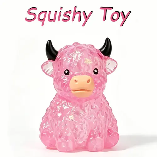 Mini Highland Cow Squishy - Oddly Satisfying No Rebound Animal Squishies Stress Relief Toy for Cow Lovers, Anxiety Fidget Item, Stocking Stuffer Ideas, Easter Party Favor