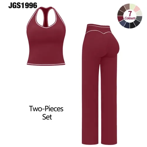 JGS1996 Women's 2-Piece H-Back Tracksuit Set – Contrast Trim Crop Sports Bra & High Waist Gym Pants, High Stretch Breathable Quick-Dry Backless Spaghetti Strap Bra & Skinny Leggings for Yoga Gym Workout All Seasons