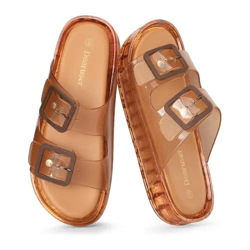 Women's Platform Slide Sandals - Waterproof, Adjustable Double Buckle Double Strap Open Toe Jelly Footwear, Breathable Lightweight Minimalist Casual Beach Sandals, Back to School Essentials