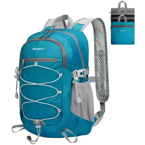 WATERFLY Unisex 15L Packable Camping Backpack - Durable Outdoor Rucksack, Water-Resistant Nylon Fabric Foldable Daypack with Breathable Shoulder Straps, Side Mesh Pockets, Stable for All Seasons Hiking/Travel