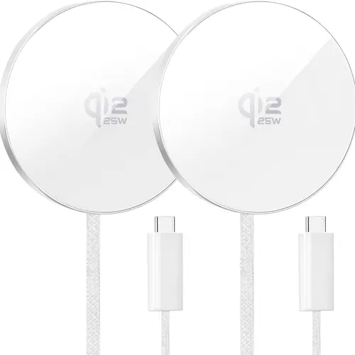 【Buy 1 Get 1 Free】25W Qi2 Magnetic Wireless Charger 2-Pack, Aluminum Alloy MagSafe Adapter for iPhone 17/16/15/14/13/12 Pro Max, AirPods 4-2 Pro, Samsung Galaxy, Google Pixel, Everyday Carry for International Travel & Home Office