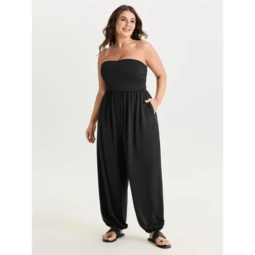BloomChic Supported Bra Off-Shoulder Stretchy Pockets Jumpsuit 【M-6XL】