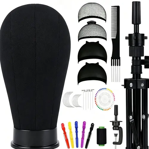 Professional Wigs Display Mannequin Head Set, Adjustable Tripod Stand, Canvas Block Head, Wig Cap, Training Base, Adult Size, Wig Install Kit, Wig Installation Kit, Practice Mannequin Head, Mannequin Head For Wigs