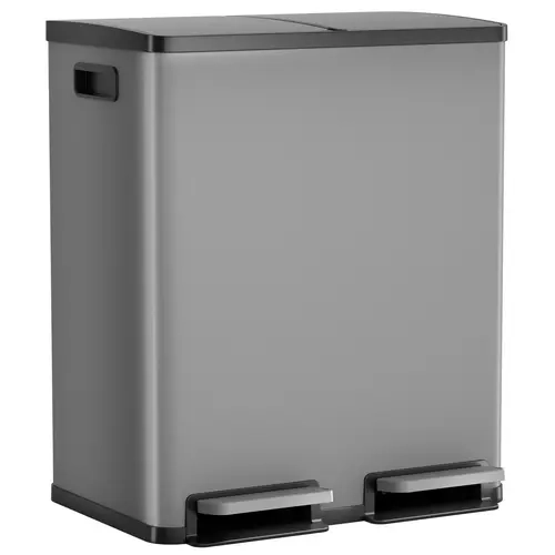 Sweetcrispy 16-Gal Durable Stainless Steel Dual Compartment Kitchen Trash Can - Trash Cans for Kitchen, Fingerprint-Proof, Waterproof, Foot Pedal Opener Lid, Soft Close Quiet, All Purpose Waste & Recycling Bucket, Home Use