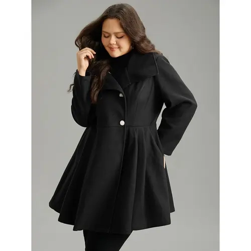 BloomChic Women's Plus Size Long Sleeve Regular Fit No Stretch Solid Asymmetrical Lapel Blazer-Style Jacket - Lightweight Breathable Polyester-Rayon Coat, Button Front, Pockets, Hand Wash Only, Low-Temp Iron, Ideal for Back to School,SohoChic