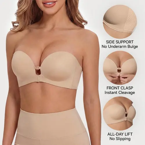 EXKIA Womens Strapless Front Closure Bra Push Up Lift Bra Padded Add Cup Non Slip  Anti-Slip Grip & Removable Straps Fit Outfits Wireless Supportive  Seamless Comfortable A B C Cup#TikTokShopDealsforYouDays