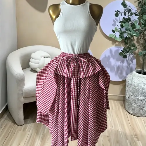 PULKRITU Elegant Women's Sleeveless  Knit Tank Top and Asymmetrical Skirt Set, High Waist Striped Ruffle Dress Two-Piece,Casual Beach Resort Birthday, Vacation Street Lady Two-Piece Set,Female Fashion 2 Piece Co-ord Set, Casual Everyday Set
