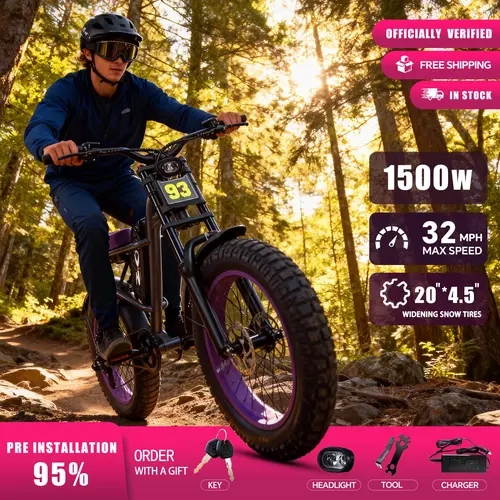 DRIFT.SLIDE Upgraded Electric Bicycle, 48V 1500W Motor, 32mph Max Speed, High Carbon Steel Frame, Hydraulic Shock Absorption Full Suspension, 40-70 Mi Riding Assistance Range, 20x4.5in Fat-Tired Bikes, 99lb, All Seasons Off-Road Use, Snow Tires