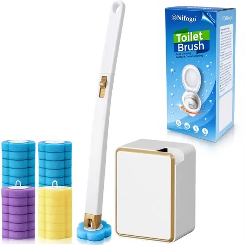 Nifogo Durable Toilet Brush Set - Wall-Mount Organizer Holder Kit with 24 Disposable Cleaner Refills, Daily Multi-Use Bathroom Cleaning Tool for Toilets, Sinks, Fresh Brush Always