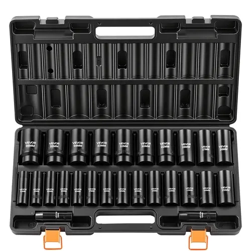 VEVOR 26-Piece 1/2" Drive Metric Impact Socket Set, 6-Point High-Torque Deep Sockets, Cr-V Alloy Steel, 10mm-36mm, Sturdy Storage Case, Easy Identification, Mechanic Tools for Vehicle Repair, Father's Day Gift, Deep Socket