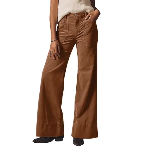 EVALESS Women's High-Waisted Medium-High Stretch Corduroy Bottoms - Button-and-Zipper Wide Leg Pants for Women, Casual Thanksgiving Summer Outfits