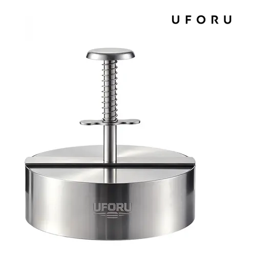 UFORU Reusable 304 Stainless Steel Burger Press - Round Meat Mold with Spring Press Handle, Durable BBQ Kitchen Gadgets, Household Cooking Gadget, Kitchen Accessories, Cooking Accessories
